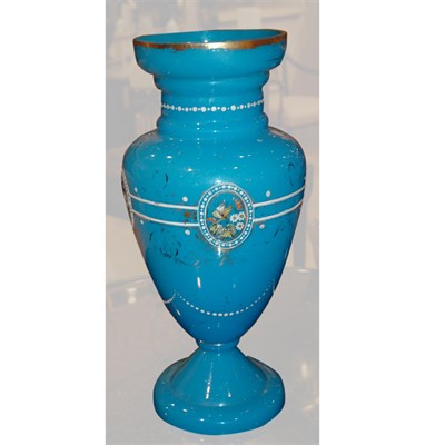 Lot 458 - Gilt and Enamel Decorated Blue Opaline Glass...