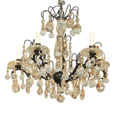 Lot 406 - Rococo Style Black Painted Iron and Glass Five-...