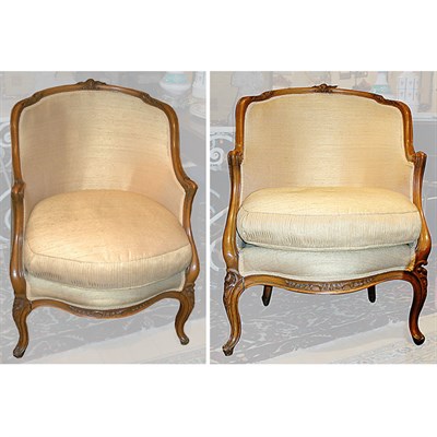 Lot 498 - Pair of Louis XV Style Fruitwood Upholstered...