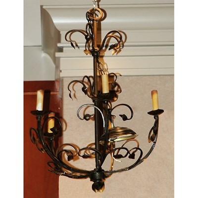 Lot 414 - Scrolled Iron Five-Light Chandelier Height 29...