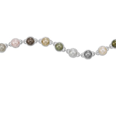 Lot 111 - Multicolored Cultured Pearl and Pink Freshwater Pearl and Diamond Bracelet