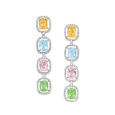 Lot 287 - Pair of Multicolored Beryl and Diamond Pendant-Earrings