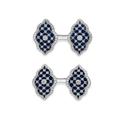 Lot 238 - Pair of White Gold, Blue Enamel and Diamond Cufflinks