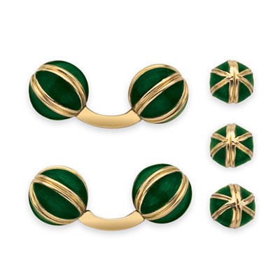 Lot 77 - Gold and Green Enamel Dress Set