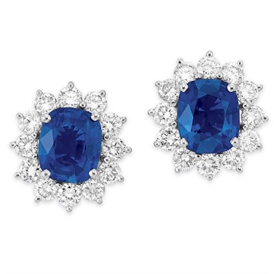 Lot 394 - Pair of Sapphire and Diamond Earclips