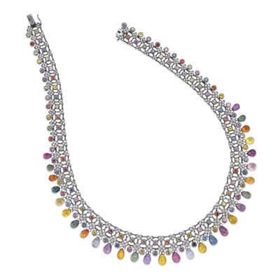 Lot 404 - Blackened Gold, Multicolored Sapphire and Diamond Necklace