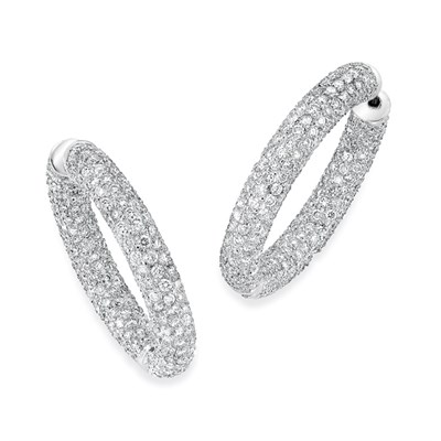 Lot 365 - Pair of White Gold and Diamond Hoop Earrings