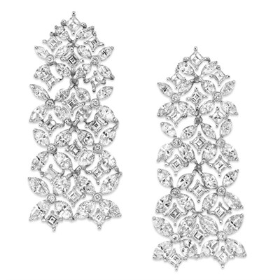 Lot 393 - Pair of Diamond Pendant-Earrings