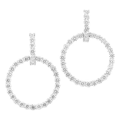 Lot 408 - Pair of Diamond Hoop Pendant-Earrings