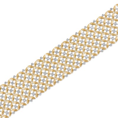 Lot 364 - Wide Two-Color Gold and Diamond Bracelet