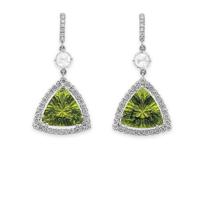 Lot 261 - Pair of Peridot and Diamond Pendant-Earrings