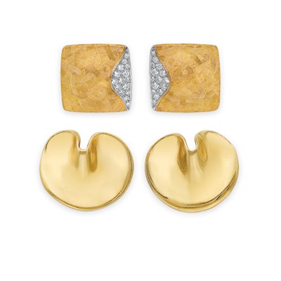 Lot 79 - Two Pairs of Gold and Diamond Earclips