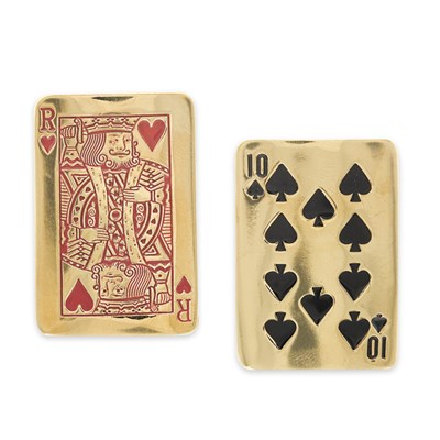 Lot 411 - Isabel Canovas Playing Card Earrings Gold-tone...