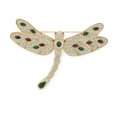 Lot 407 - Dragonfly Pin 1990s Gold plated metal pave...