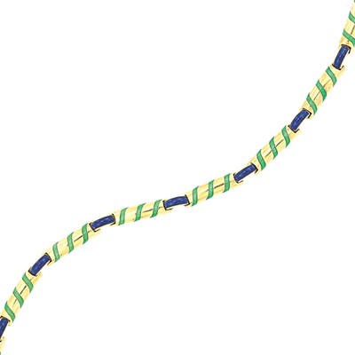 Lot 264 - Enameled 18 Kt. Gold Bracelet 1960s Curved...