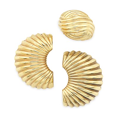 Lot 266 - 14 Kt. Gold Shrimp Earrings and Cocktail Ring...