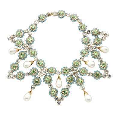 Lot 121 - Bib Necklace 1960s Gold-tone metal set with...