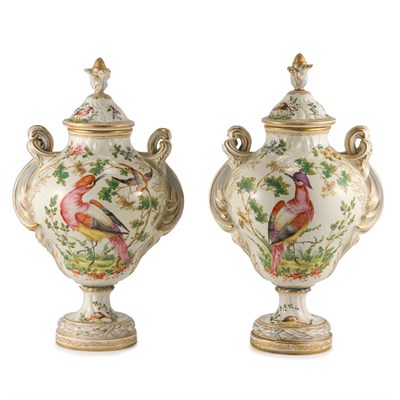 Lot 465 - Pair of Chelsea Style Porcelain Urns 19th...