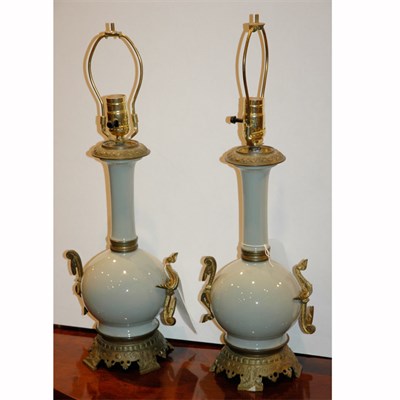 Lot 430 - Pair of Gilt-Bronze Mounted Celadon Porcelain...