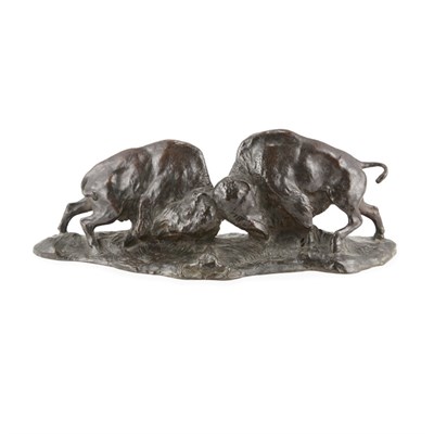 Lot 66 - Bronze Group of Two Buffalo Cast by Alexis...