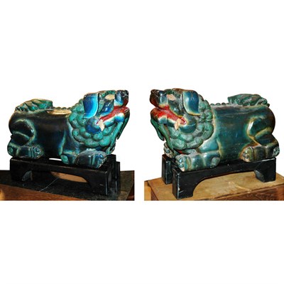 Lot 152 - Pair of Chinese Painted Wood Foo Lions on...