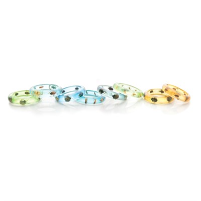 Lot 124 - Group of Eight Bug Imbedded Lucite Bangles In...