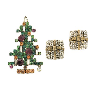 Lot 436 - Weiss Christmas Tree Brooch and Pair of...