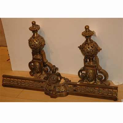 Lot 550 - Pair of Rococo Style Brass Andirons; Together...