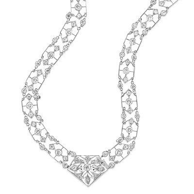 Lot 515 - Long Platinum and Diamond Necklace