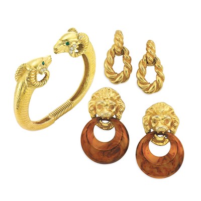 Lot 290 - Kenneth Lane Hinged Ram's Head Bangle and Two...