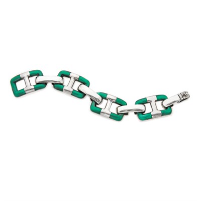 Lot 208 - Italian Enameled Silver Link Bracelet Circa...