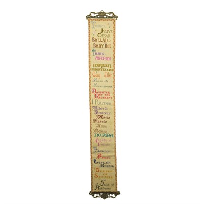 Lot 338 - Needlepoint Panel Listing Ms. Sills' various...