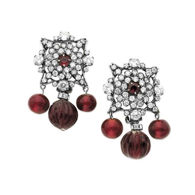 Lot 326 - Iradj Moini Rhinestone and Ruby Glass Earrings...