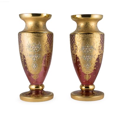 Lot 460 - Pair of Moser Style Gilt Enameled and...