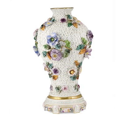 Lot 473 - German Schneeballen Porcelain Vase and Stand...