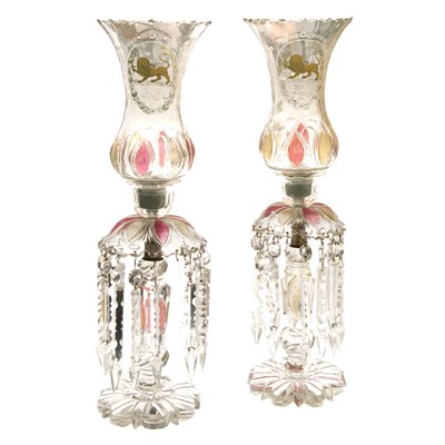 Lot 457 - Pair of Bohemian Cut, Engraved and Painted...
