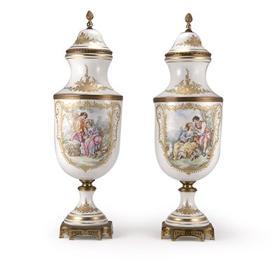 Lot 441 - Pair of Sevres Style Porcelain Vases with...
