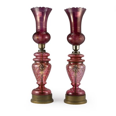 Lot 423 - Pair of Bohemian Style Gilt and Enameled Ruby...