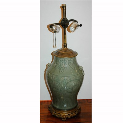 Lot 554 - Celadon Glazed Porcelain Lamp Height 14 inches.