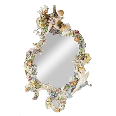 Lot 443 - Dresden Rococo Style Porcelain Framed Mirror...