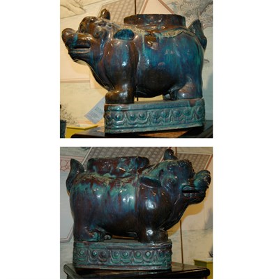 Lot 206 - Pair of Chinese Flambe Glazed Ceramic Foo Dogs