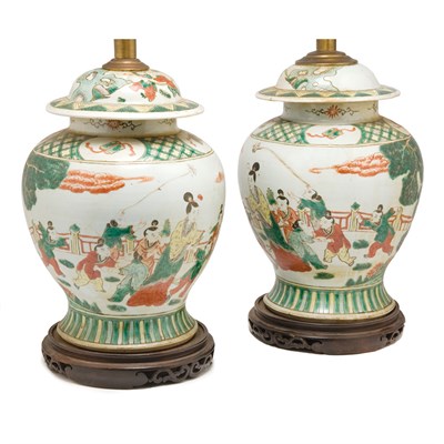 Lot 507 - Pair of Chinese Famille Verte Porcelain Jars...