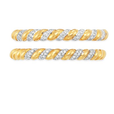 Lot 80 - Pair of Gold and Diamond Bangle Bracelets