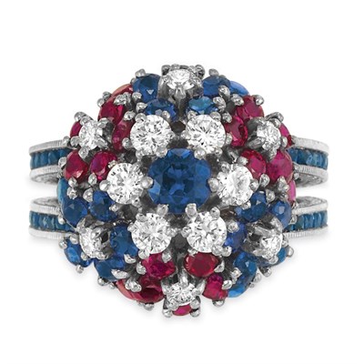 Lot 170 - Diamond, Sapphire and Ruby Double Band Ring
