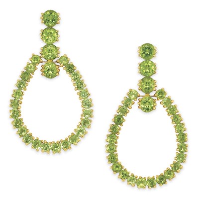 Lot 341 - Pair of Gold and Peridot Hoop Earrings