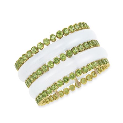 Lot 342 - Wide Blue Chalcedony and Peridot Cuff Bangle