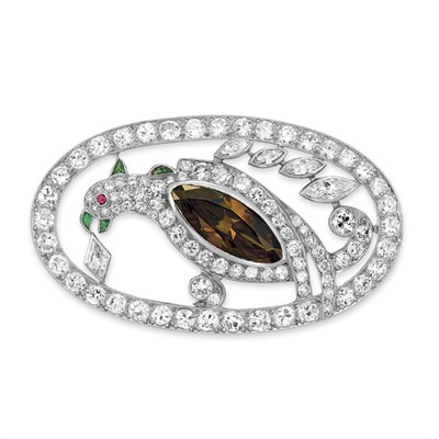 Lot 533 - Colored Diamond, Diamond and Colored Stone Pendant-Brooch