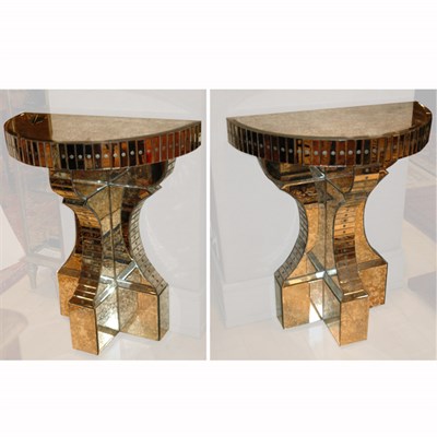 Lot 293 - Pair of Mirrored Demilune Consoles Height 34...