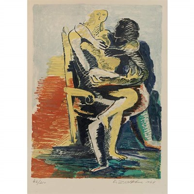 Lot 86 - Ossip Zadkine [LOVERS] Color lithograph, 1964,...