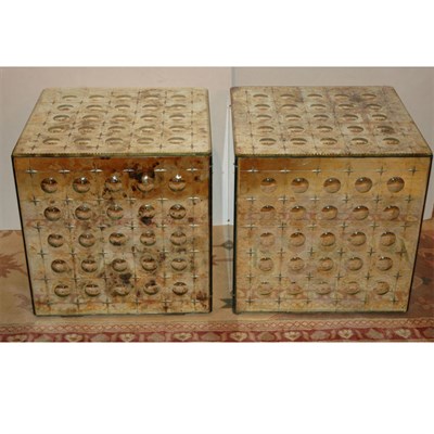 Lot 348 - Pair of Mirrored Cube-Form Side Tables Height...